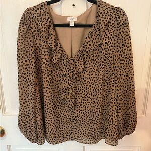 J. Crew Tan and Black Polka Dot Blouse